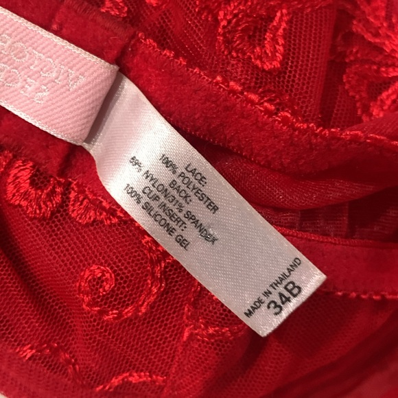 Victoria's Secret Red Embroidered Lace Gel Push Up Bra Cup Size 34B Preowned - Picture 10 of 10